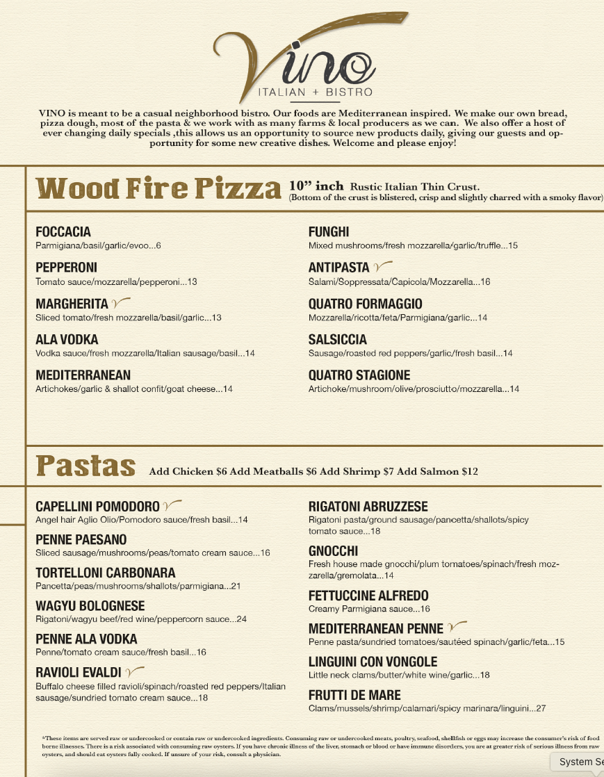 Vino Menu